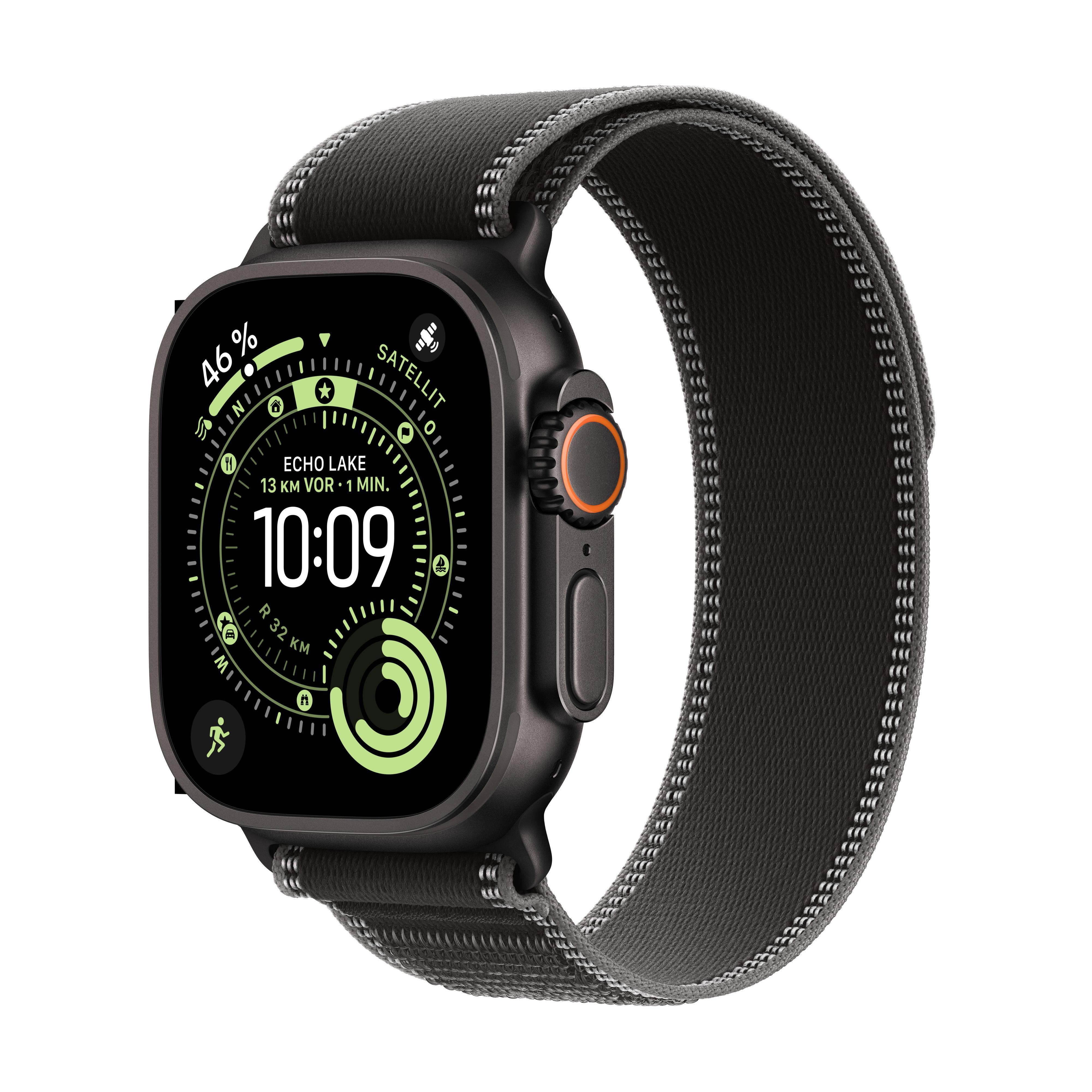Watch Ultra 3, GPS + Cellular, 49mm, Schwarz Titaniumgehäuse mit Schwarz/Kohlegrau Trail Loop M/L