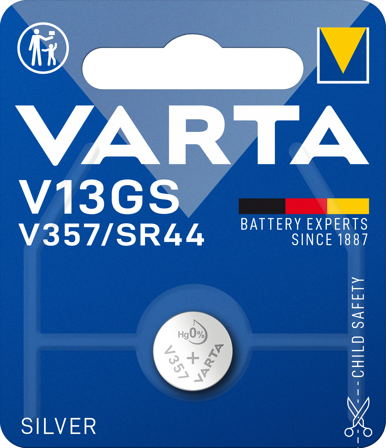 SILVER Coin V13GS/V357/SR44, 1er Blister Batterie
