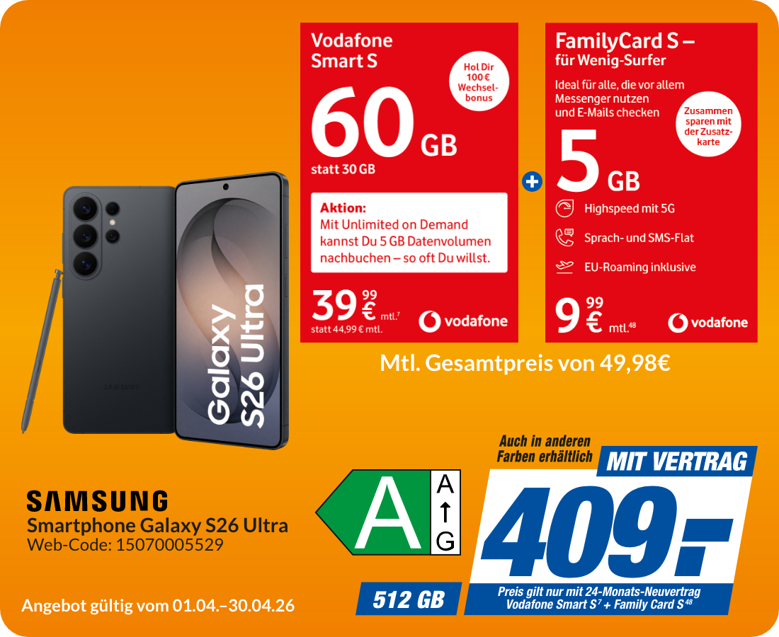 Galaxy S26 Ultra mit Smart S für 409€!