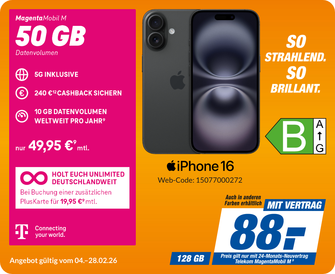 iPhone 16 mit Magenta Mobil M für 88€!