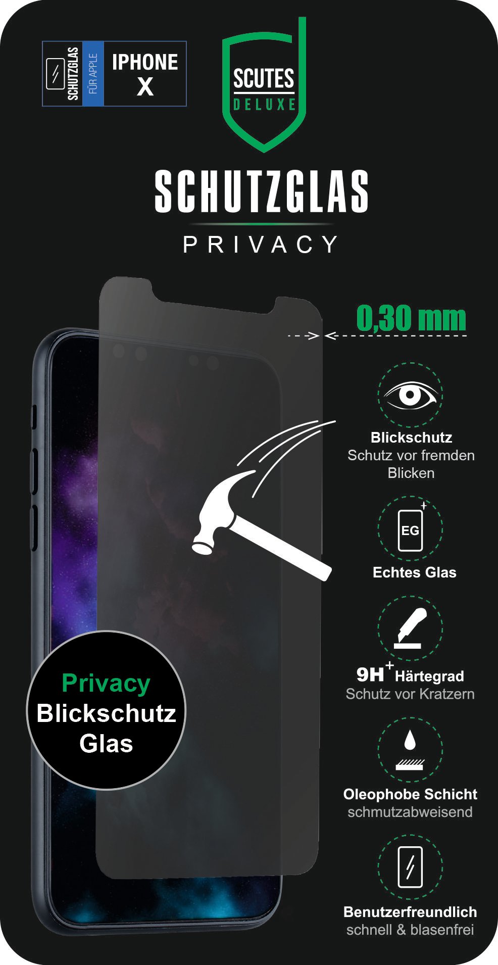 Schutzglas Privacy, iPhone X