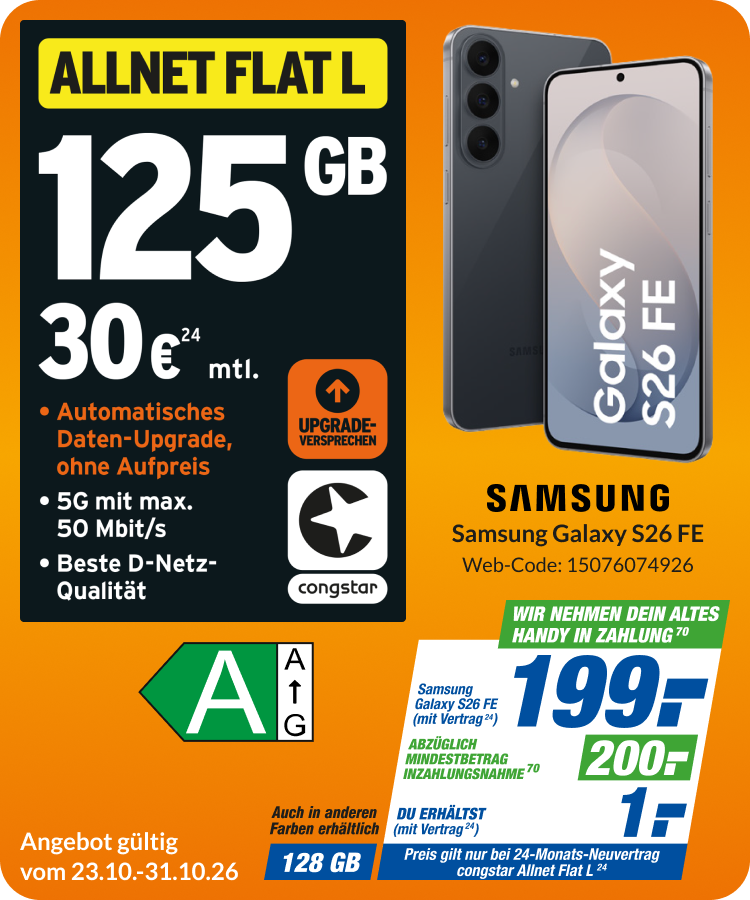 Samsung Galaxy S26 FE mit Allnet Flat L für 199€!