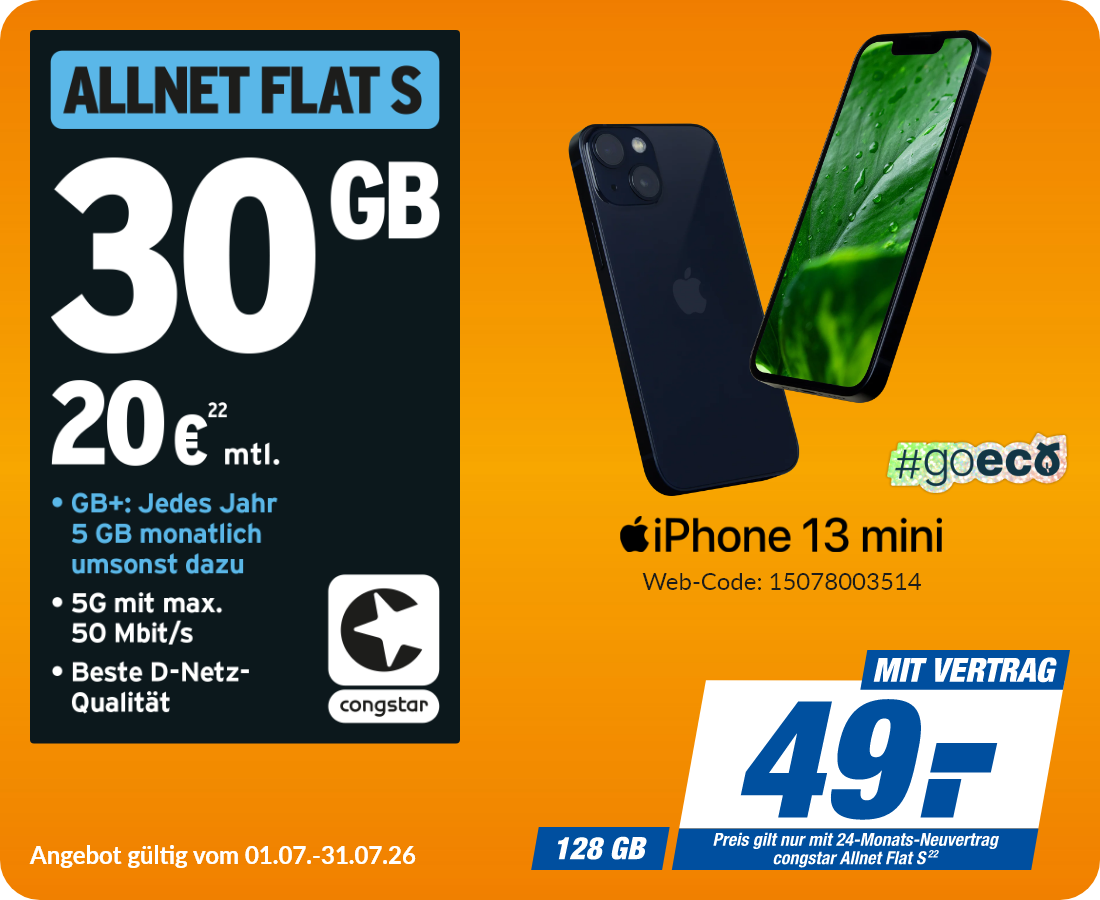 iPhone 13 Mini mit Allnet Flat S für 49€!
