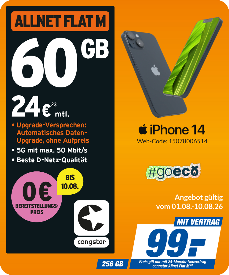 iPhone 14 mit Allnet Flat M für 99€!