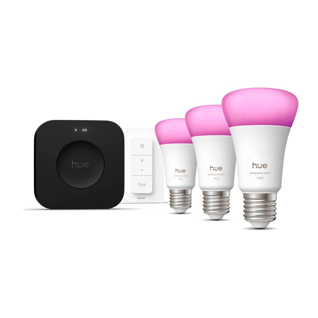 Starter Set"White & Color Ambiance"LED-Lampe,E27,A60,3er-Pack+Bridge+Dimmer (00232124)