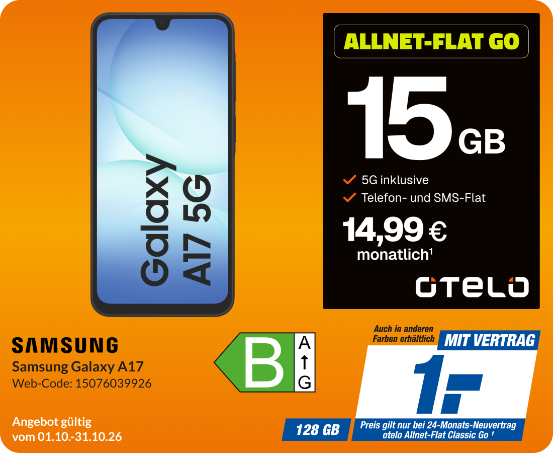 Samsung Galaxy A17 mit Allnet Flat GO für 1€!