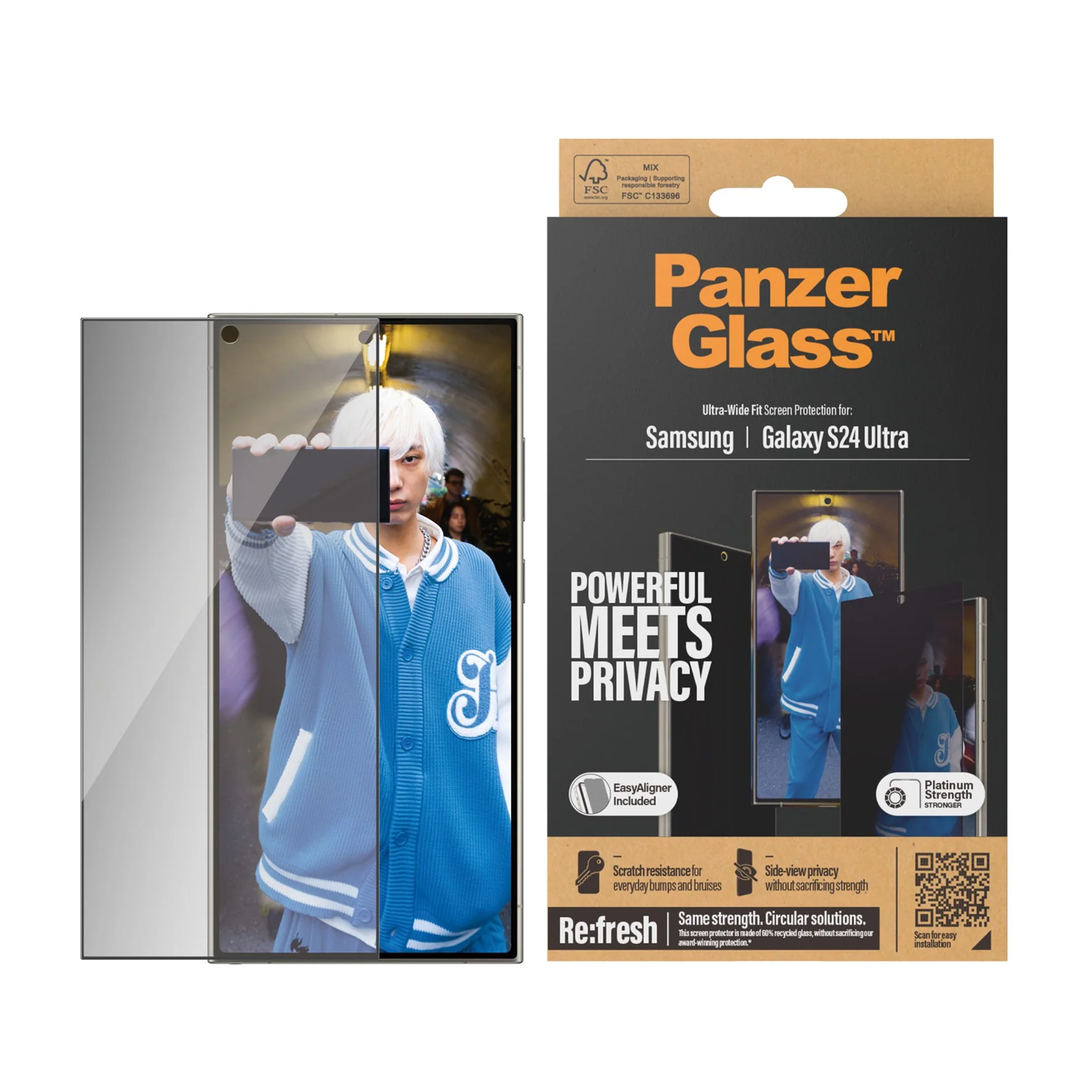 ScreenPro Schutzglas mit Sichtschutz für Samsung Galaxy S24 Ultra, Ultra-Wide Fit
