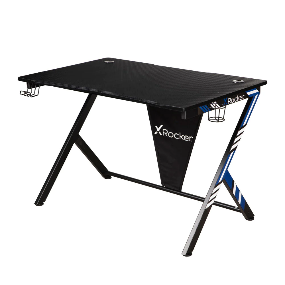 Gaming-Tisch Ocelot Aluminium Carbon mit Stickern in Rot & Blau