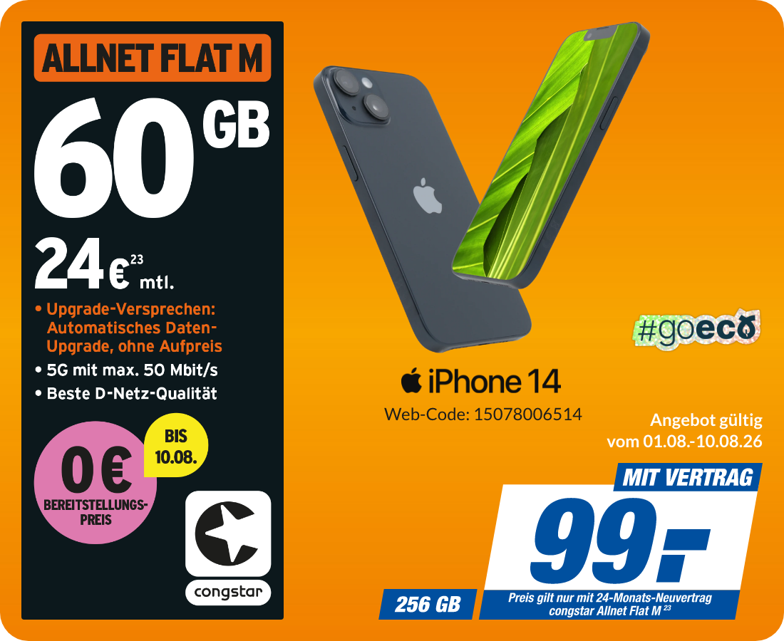 iPhone 14 mit Allnet Flat M für 99€!