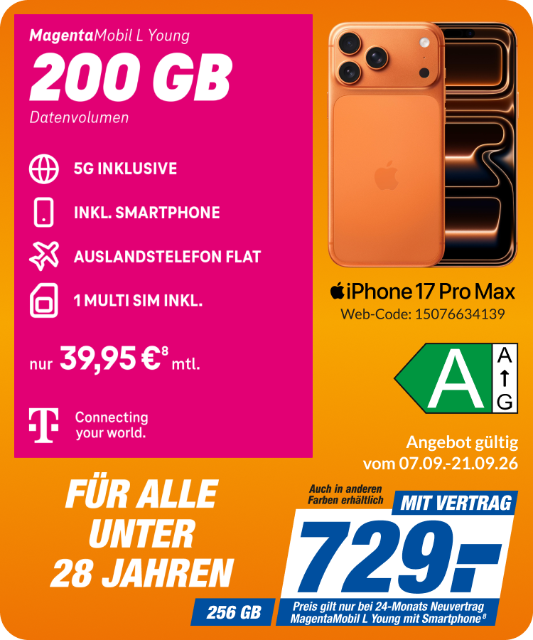 iPhone 17 Pro Max mit Magenta Mobil L Young für 729€!