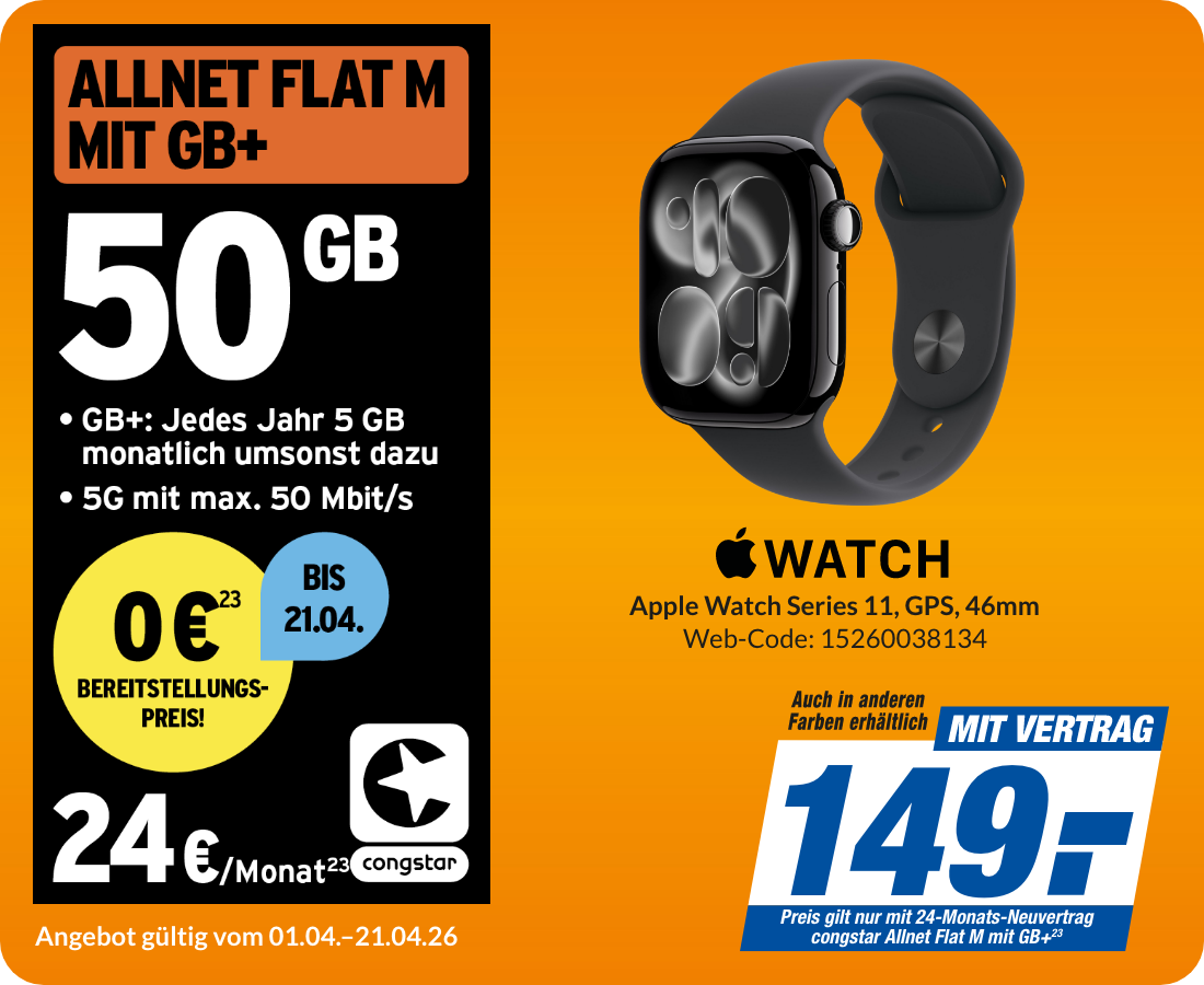 Watch Series 11 mit Allnet Flat M für 149€!