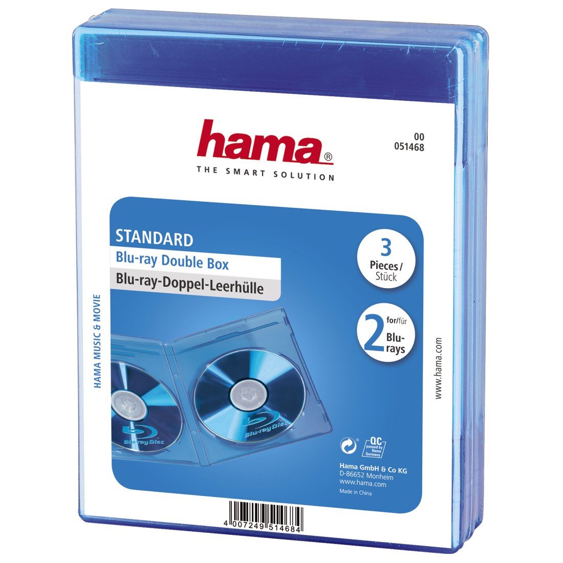 Blu-ray-Doppel-Leerhülle Standard, 3er-Pack, Blau (00051468)