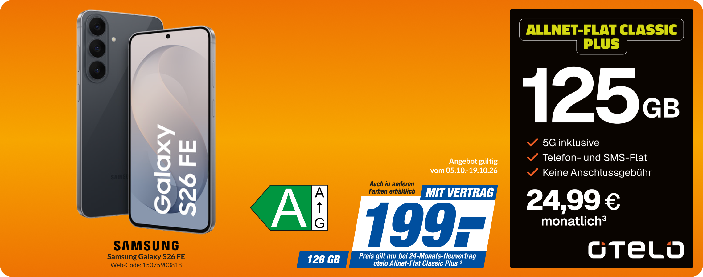 Samsung Galaxy S26 FE mit Allnet Flat Classic Plus für 199€!