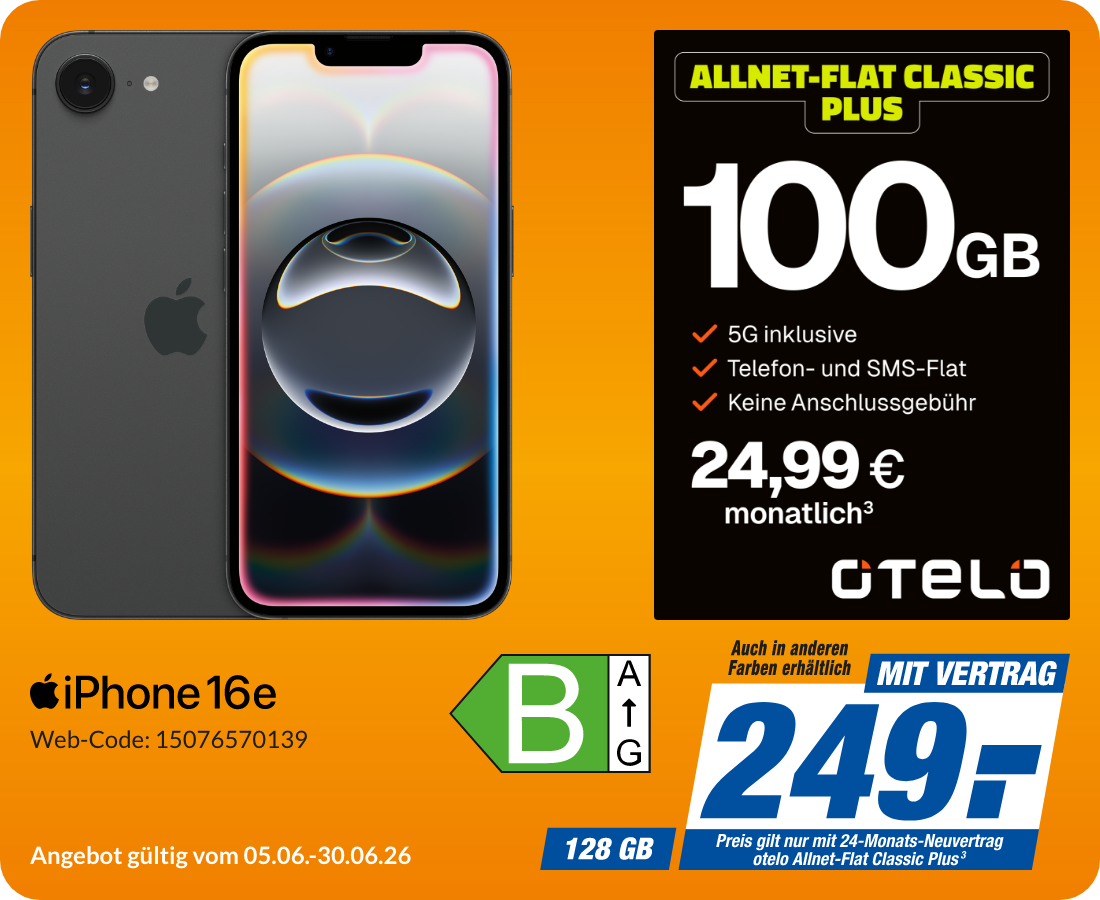 iPhone 16e mit Allnet Flat Classic Plus für 249€!