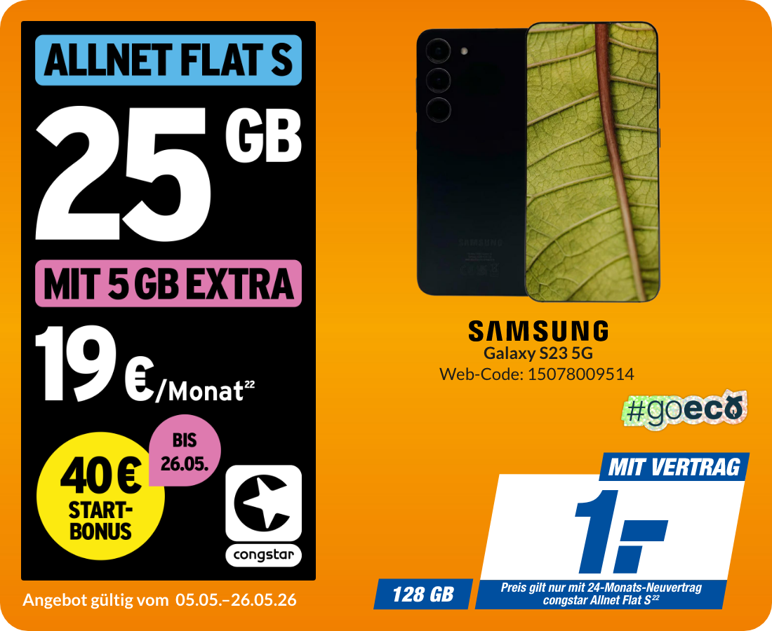 Samsung A23 mit Allnet Flat S für 1€!