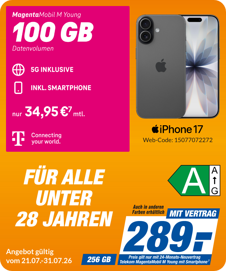 iPhone 17 mit Magenta Mobil M Young für 289€!