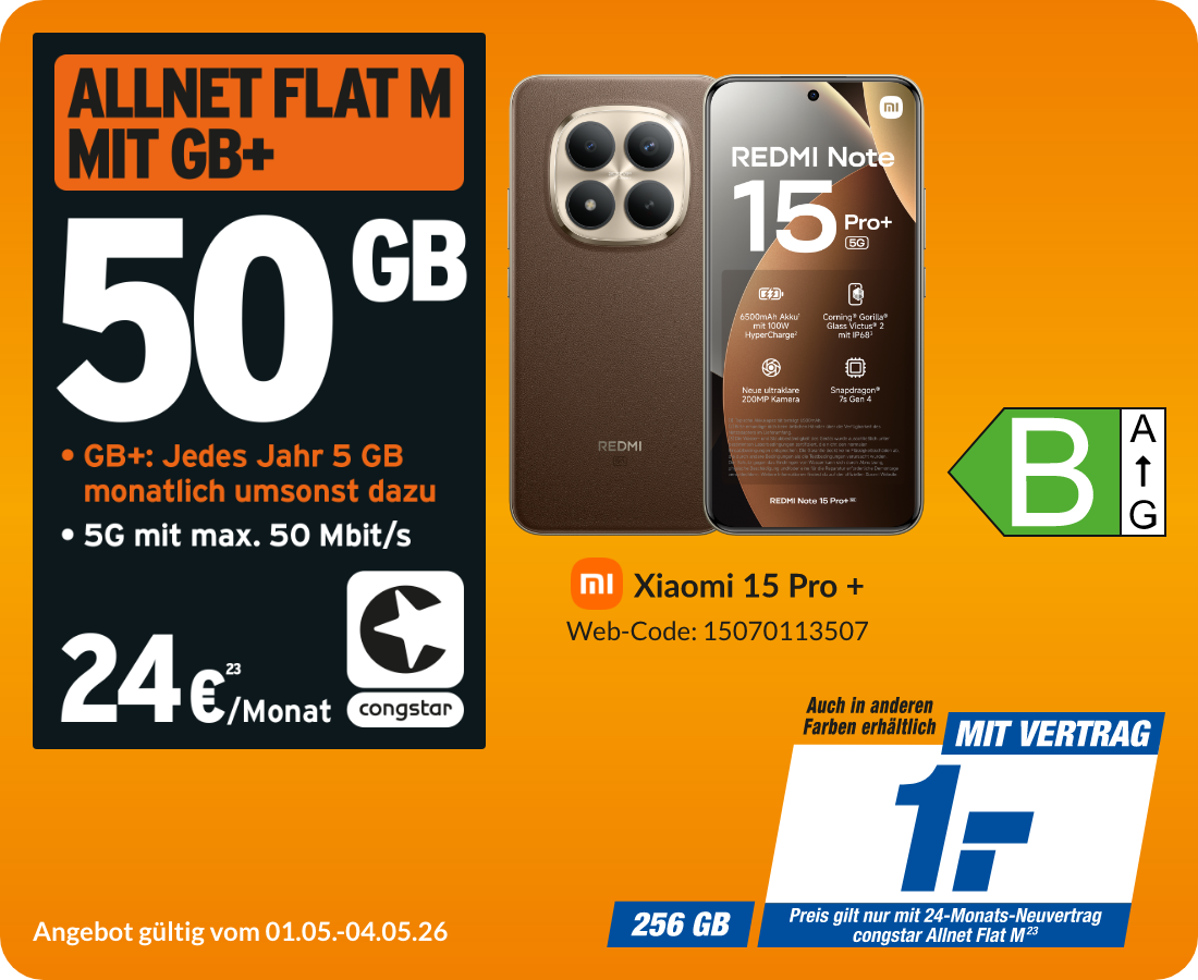 Redmi Note 15 Pro+ mit Allnet Flat M für 1€!