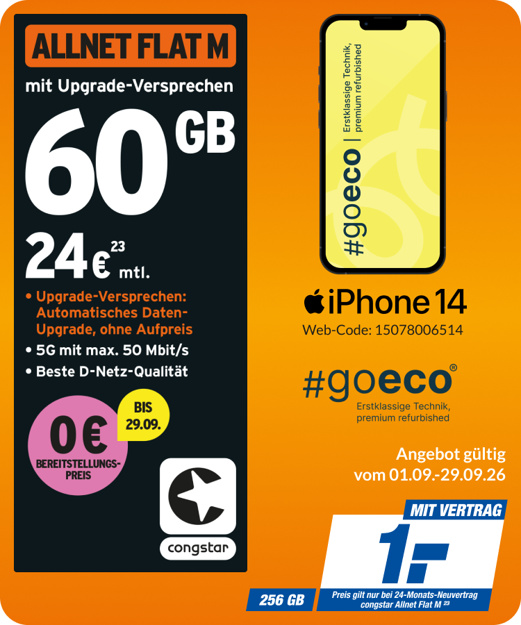 iPhone 14 mit Allnet Flat M für 1€!