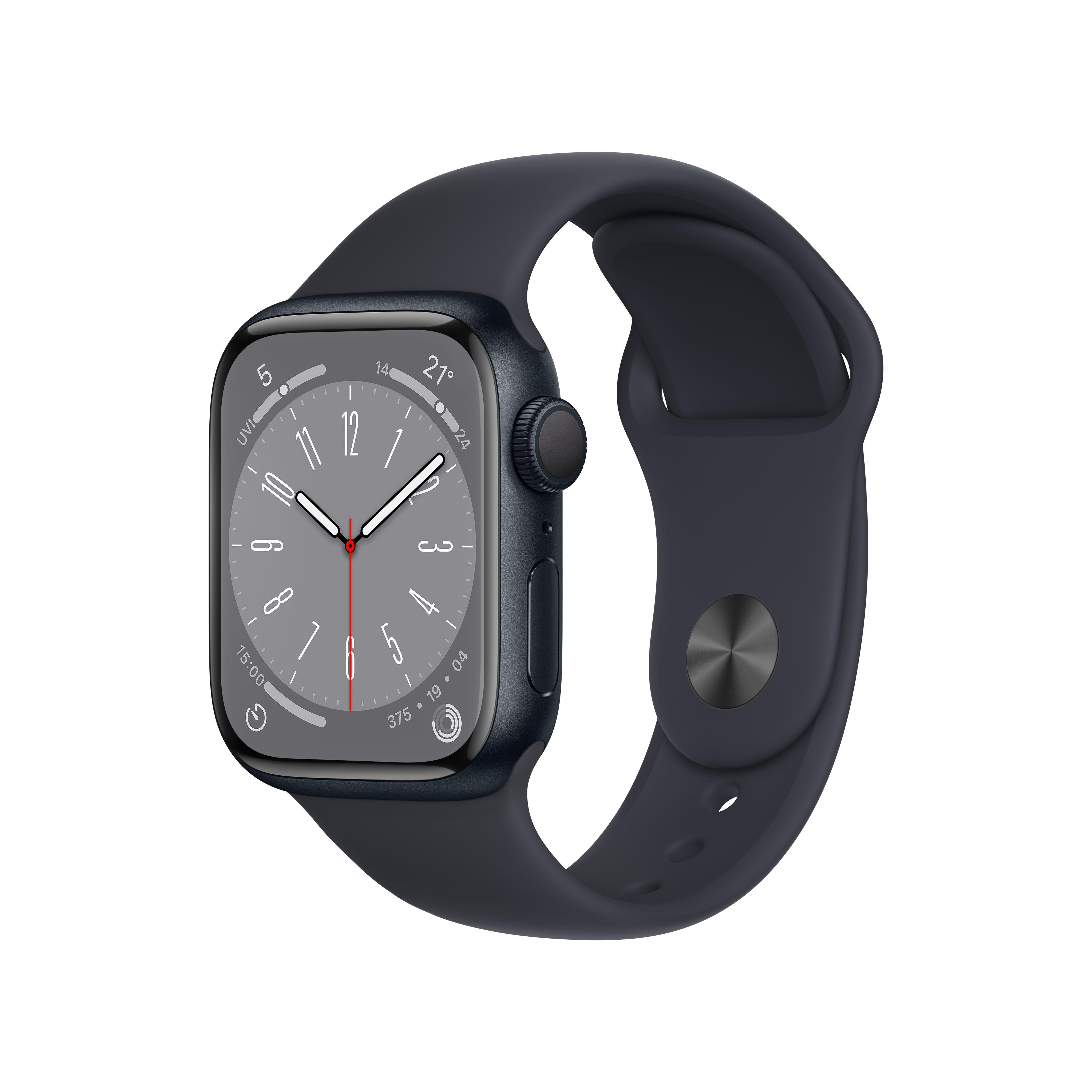 Watch Series 8 GPS 41mm Aluminiumgehäuse Mitternacht mit schwarzem Sportarmband - Regular
