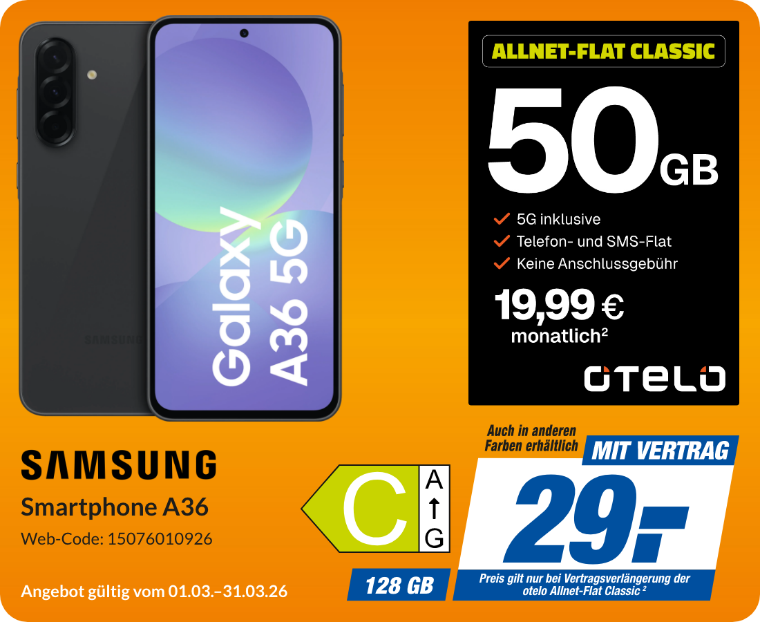 Samsung A36 mit Allnet Flat Classic für 29€!