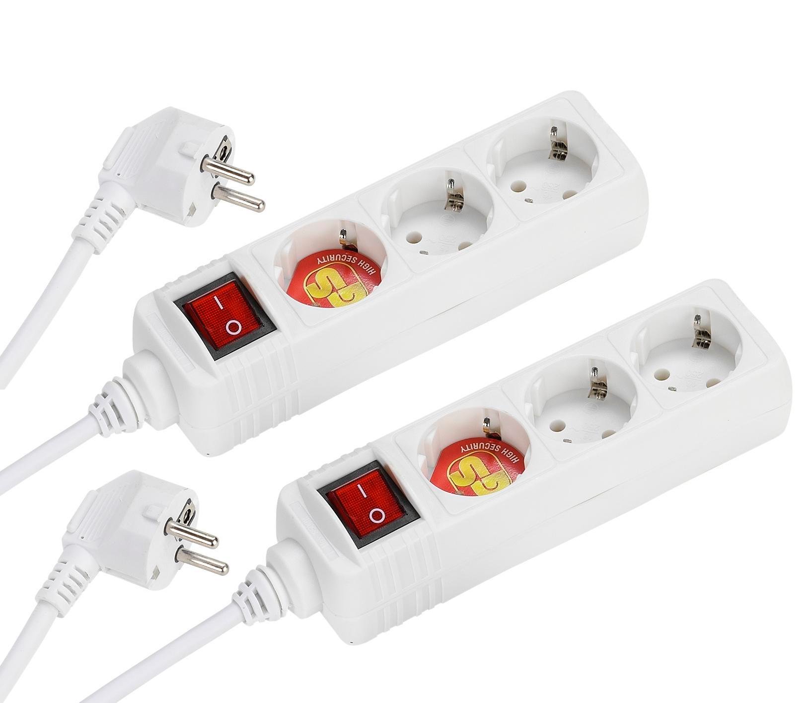 2er Set 3-fach Steckdosenleiste mit Schalter, weiss, 1,40m, Polybag (63538)