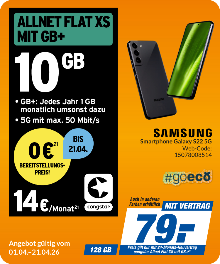 Samsung S22 mit Allnet Flat XS für 79€!