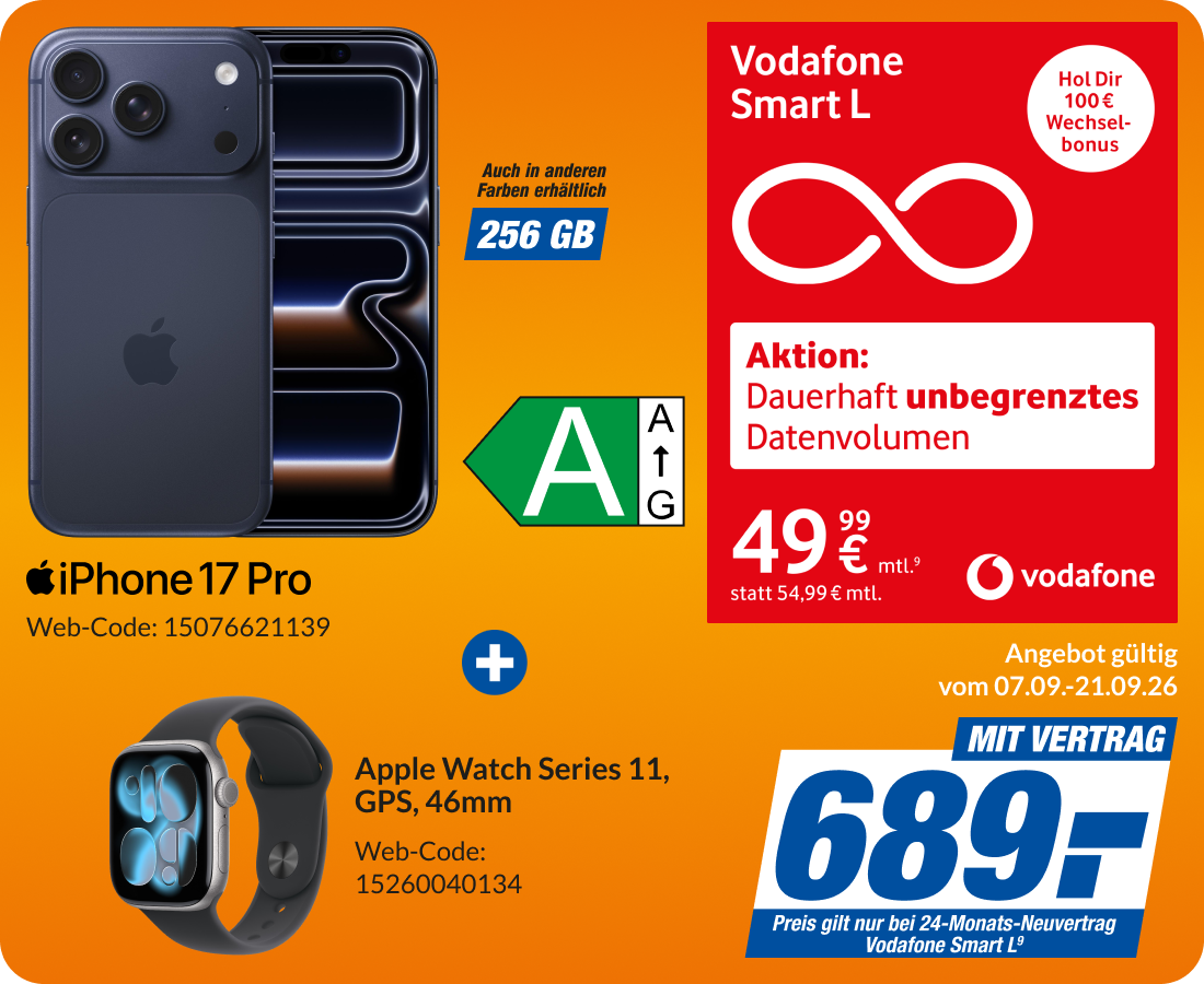 iPhone 17 Pro + Apple Watch Series 11 mit Smart L für 689€!