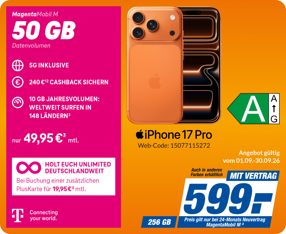 iPhone 17 Pro mit Magenta Mobil M für 599€!