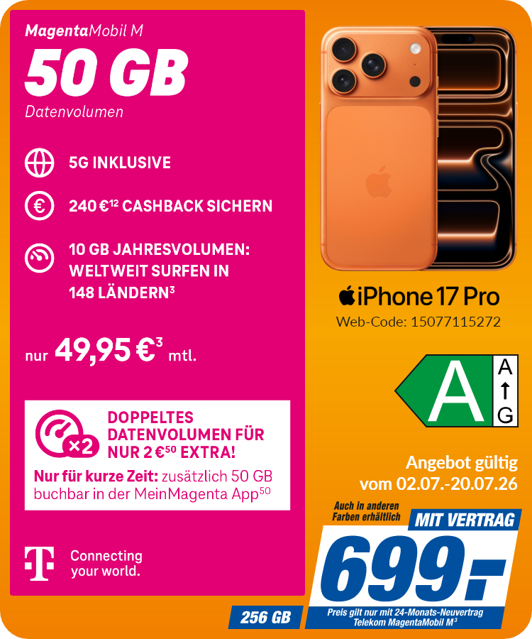 iPhone 17 Pro mit Magenta Mobil M für 699€!