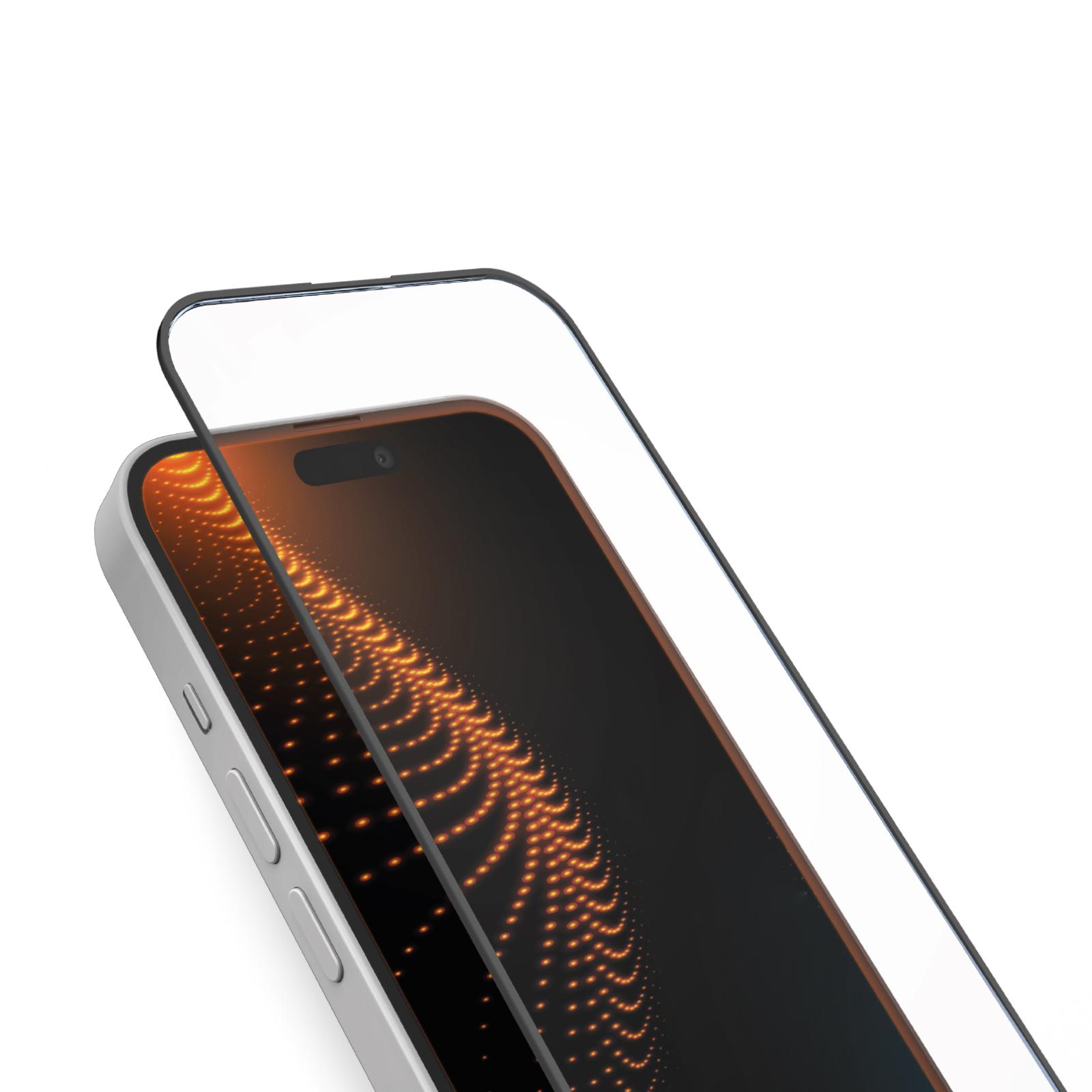 Ultra-widerstandsfähiges Schutzglas für iPhone 16/15/15 Pro mit D3O-Technologie und Applikator, Schwarz