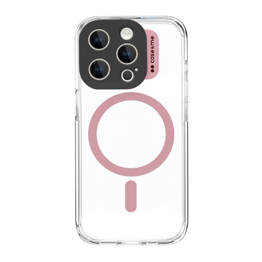 Case & Me Handyhülle für iPhone 15 Pro Max, 6,7 Zoll, Pink/Transparent