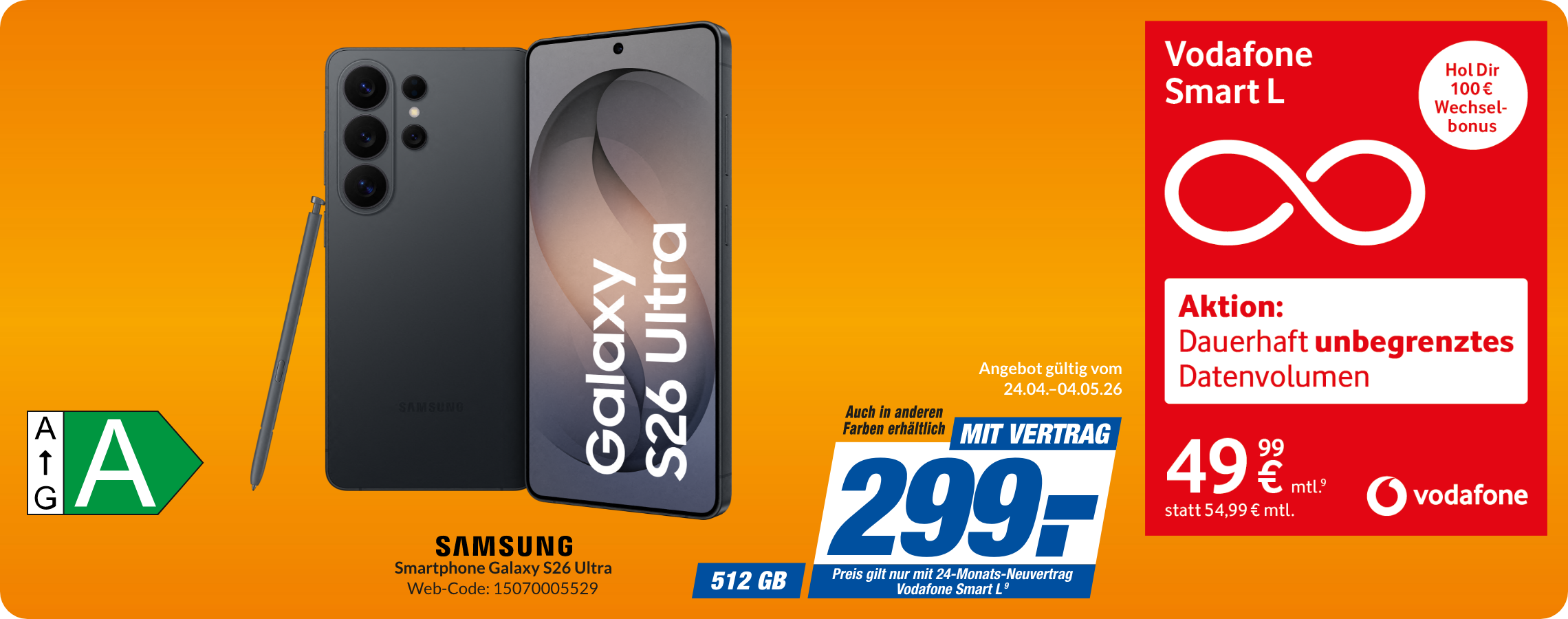 Galaxy S26 Ultra mit Smart L für 299€!