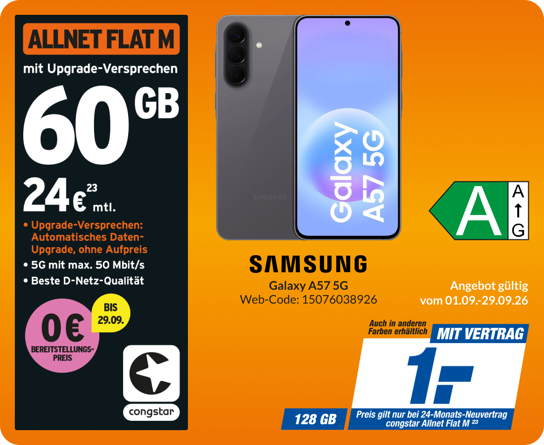 Samsung A57 mit Allnet Flat M für 1€!