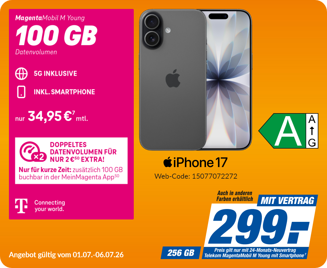 Apple iPhone 17 mit Magenta Mobil M Young für 299€!