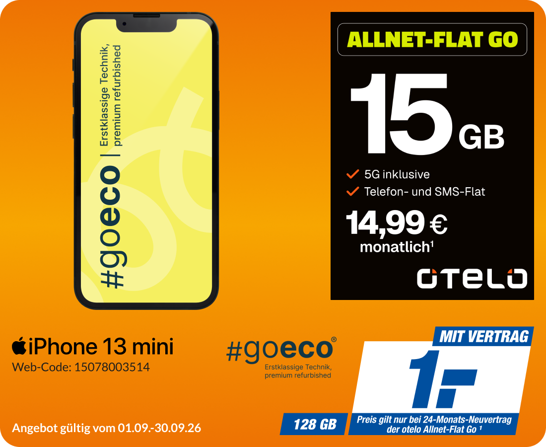 iPhone 13 mini mit Allnet Flat Go für 1€!