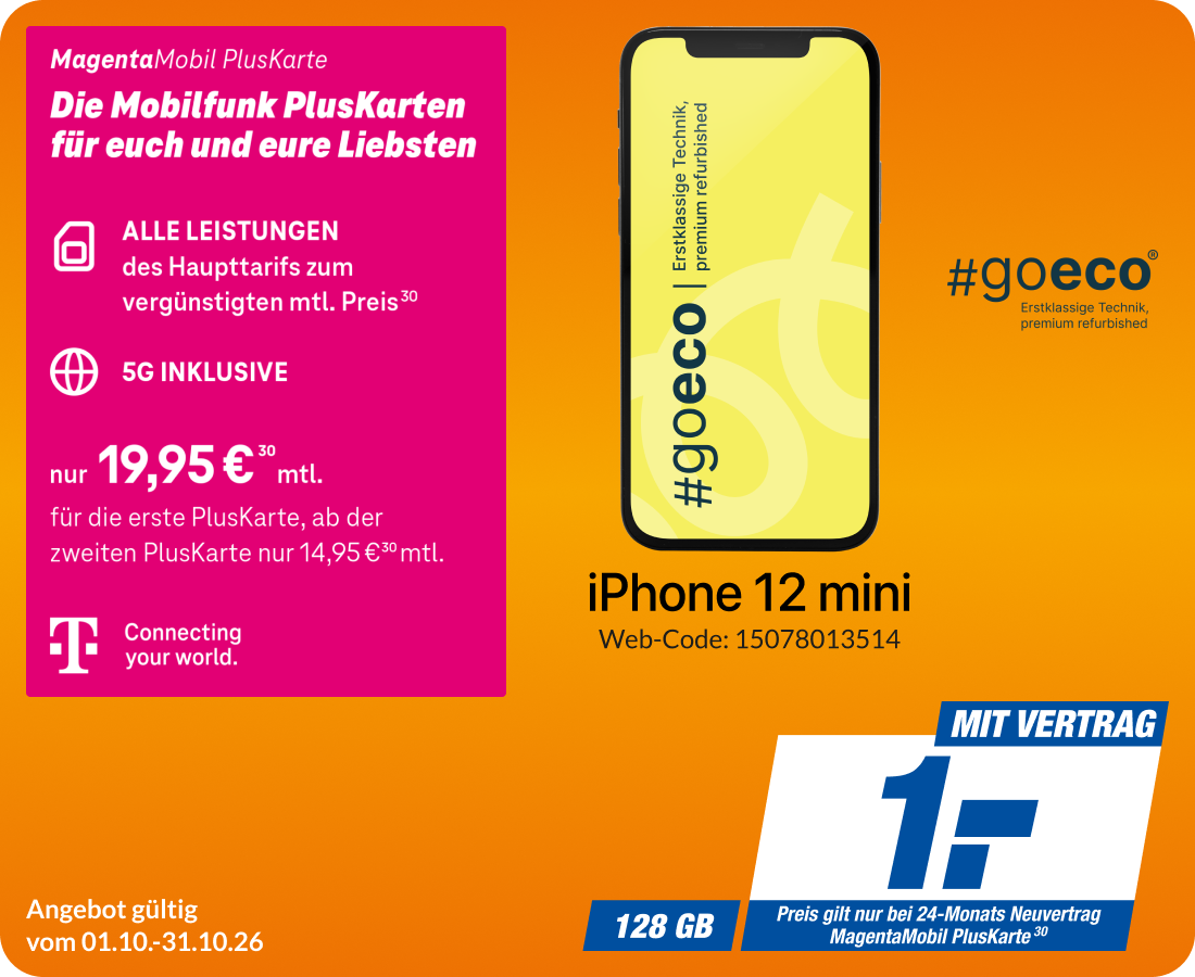 iPhone 12 mini mit Magenta Mobil Pluskarte für 1€!
