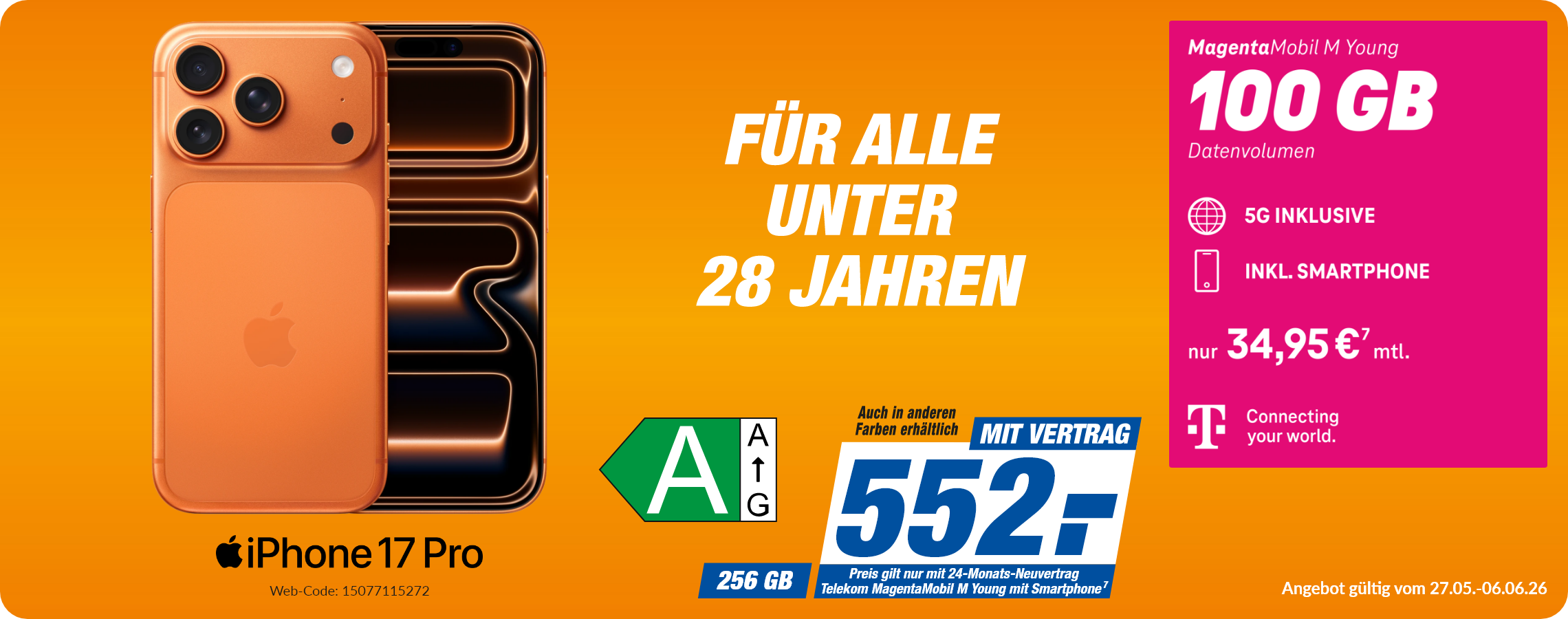 Apple iPhone 17 Pro mit Magenta Mobil M Young für 552€!