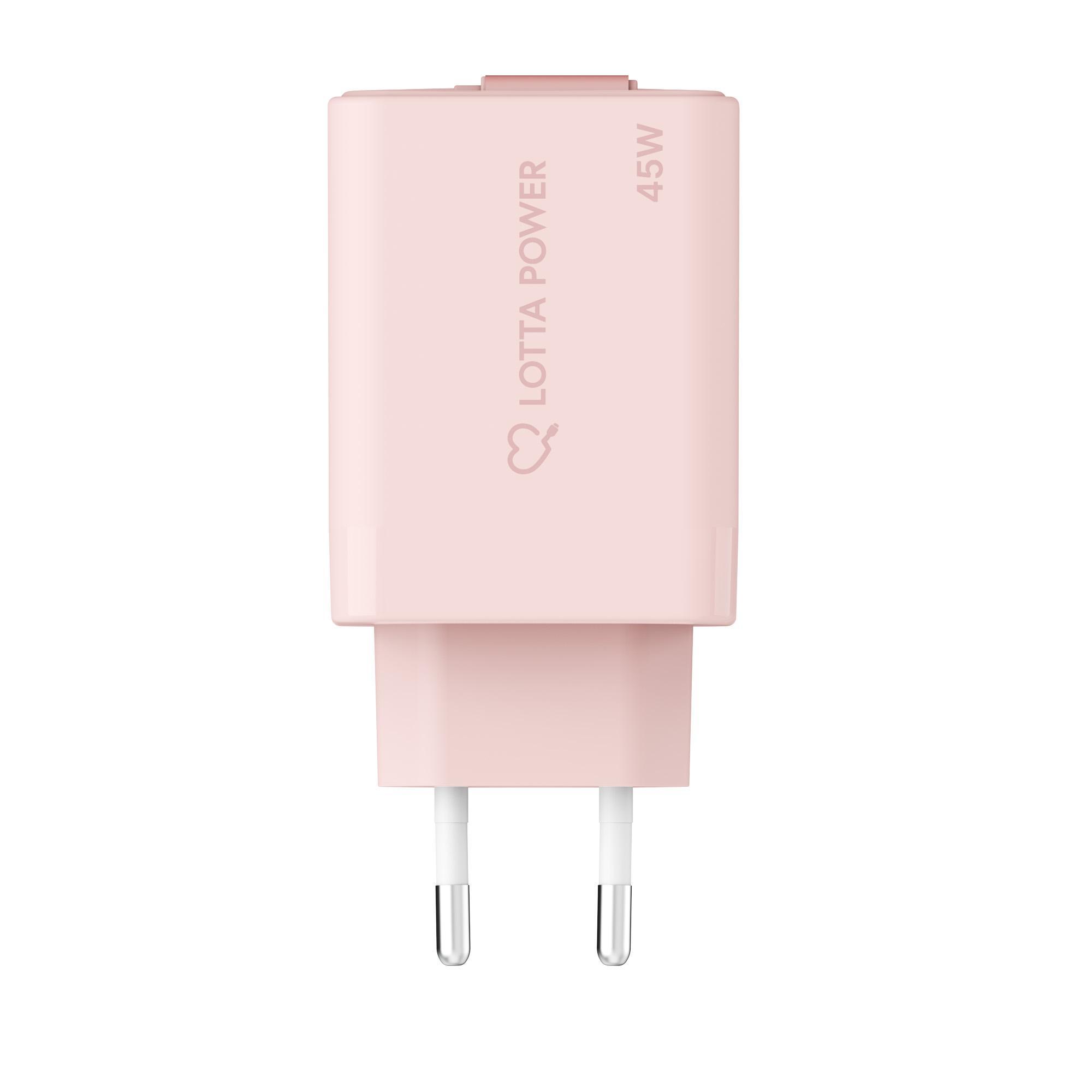Universal Ladegerät 45W mit ausziehbarem USB Typ C-Kabel Rosé