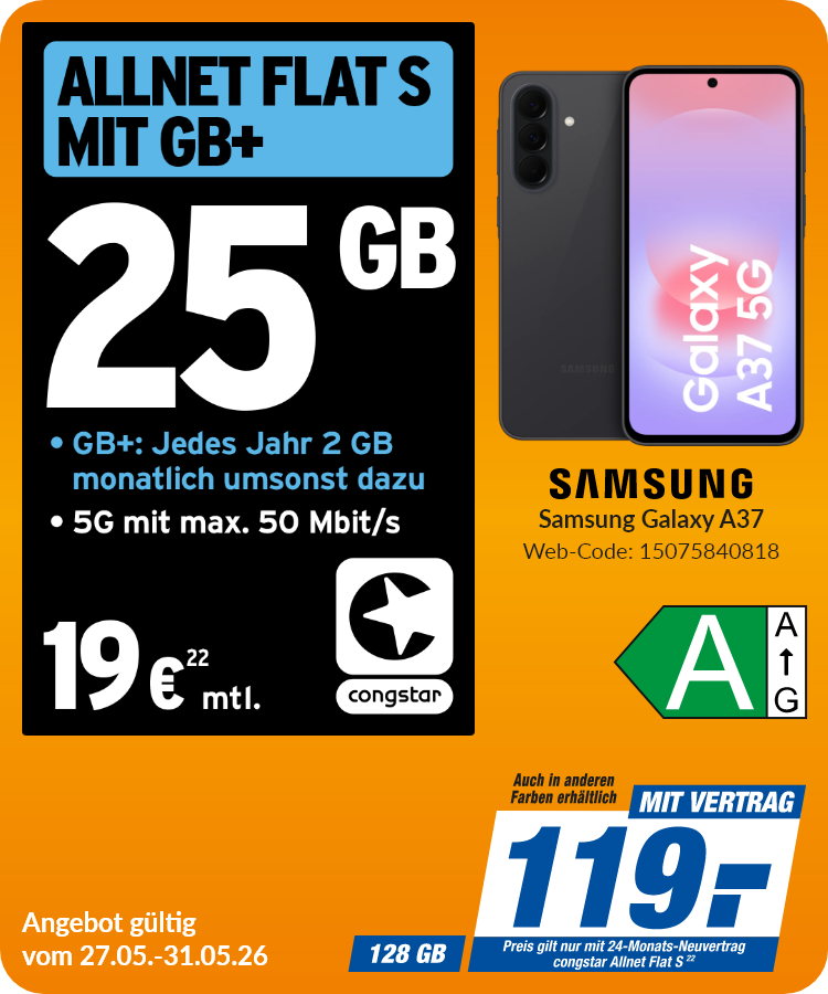 Samsung A37 mit Allnet Flat S für 119€!