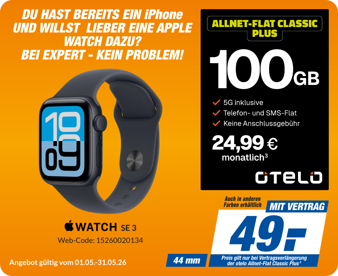 Apple Watch SE 3 mit Allnet Flat Classic Plus für 49€!