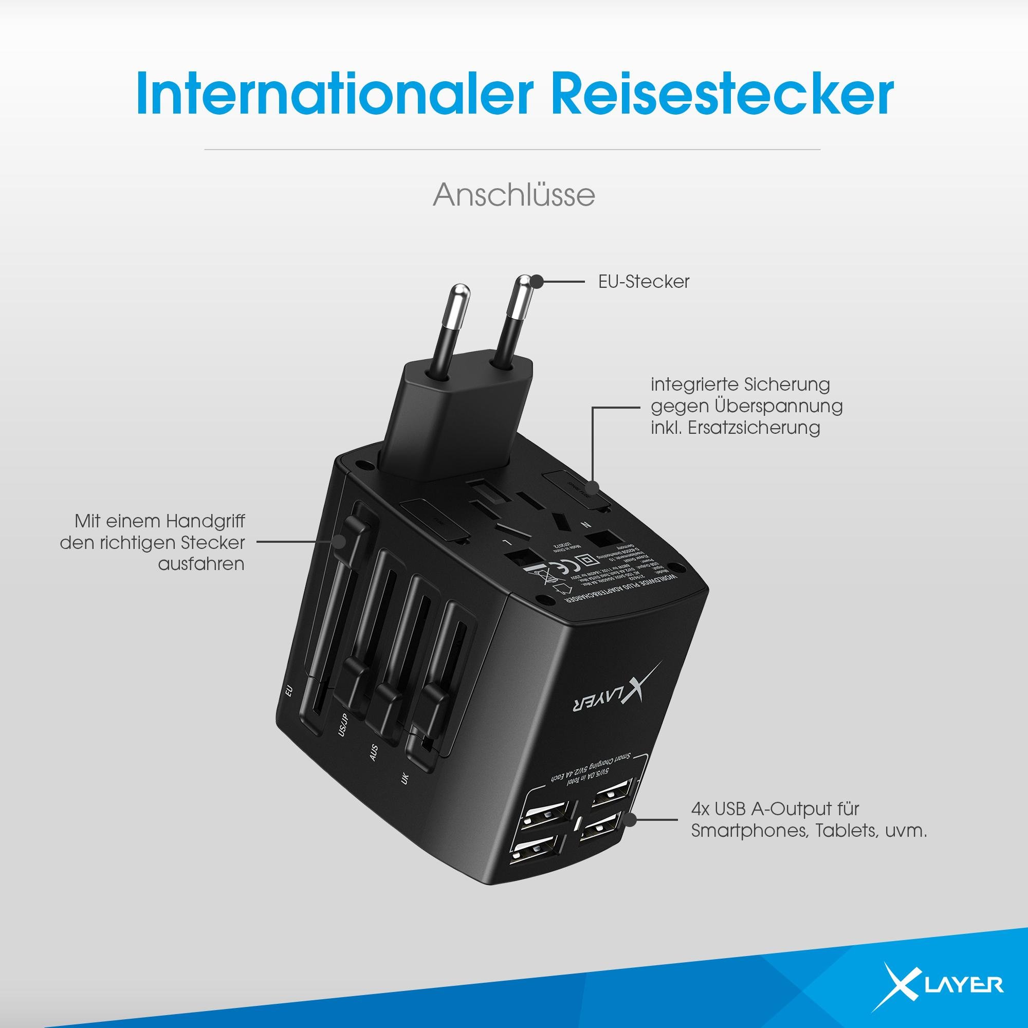 Internationaler Reisestecker Weltweit Black