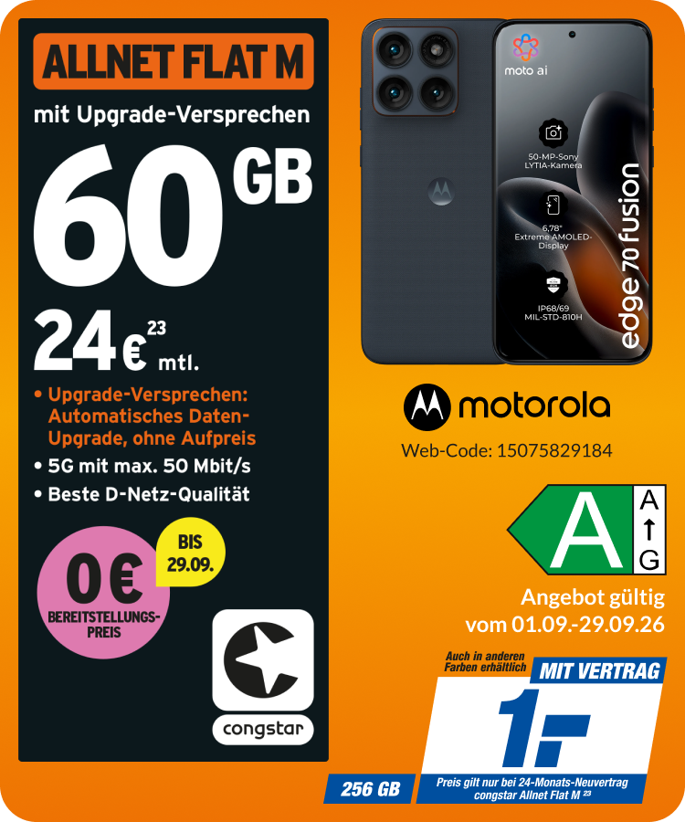 Motorola edge 70 Fusion mit Allnet Flat M für 1€!