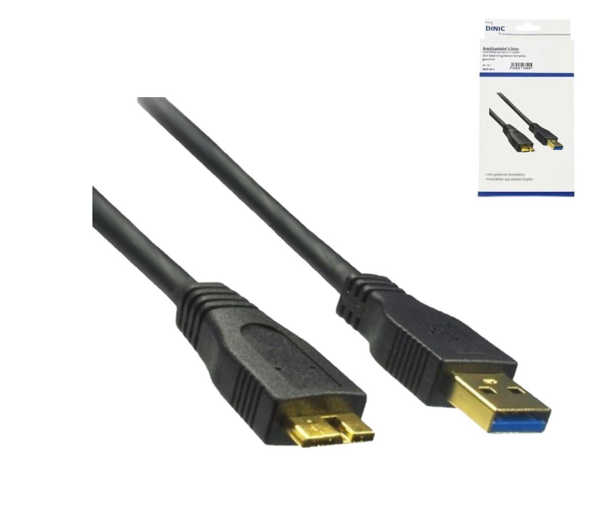 USB-A auf micro-B Kabel, 3P AWG 28/1P AWG 24, vergoldete Kontakte, 1 m, Schwarz