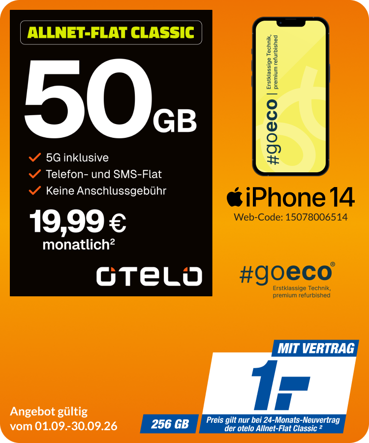 iPhone 14 mit Allnet Flat Classic für 1€!