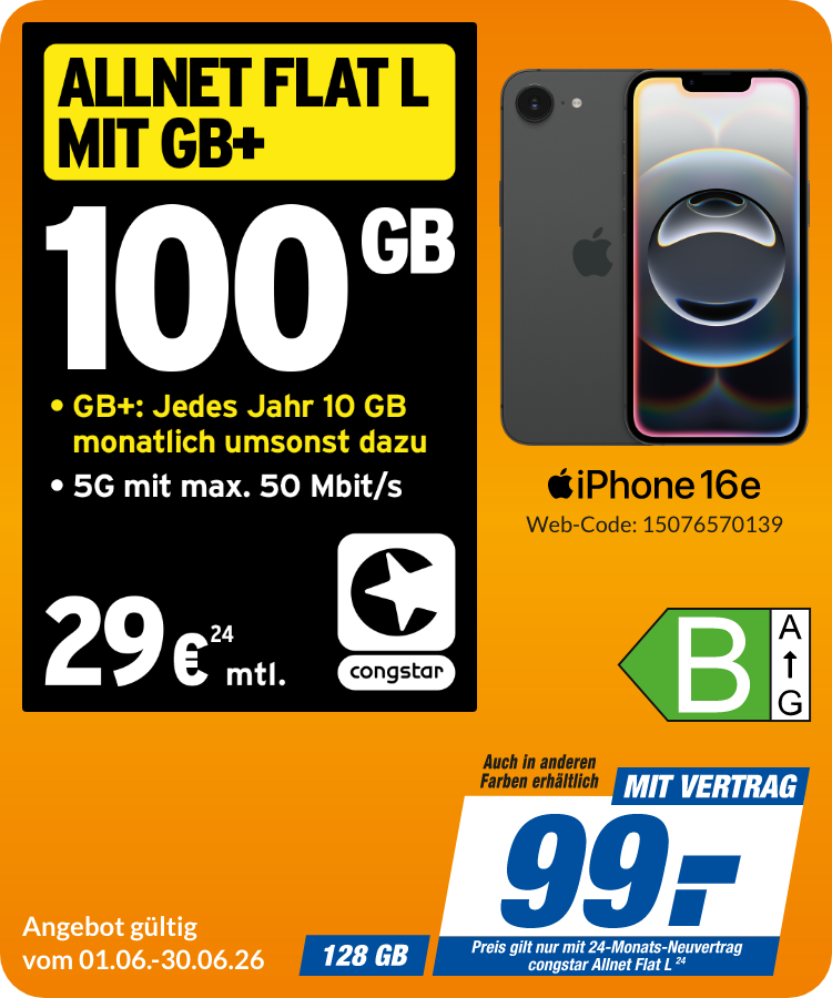 iPhone 16e mit Allnet Flat L für 99€!
