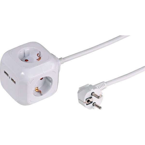 4-fach Steckdosenwürfel mit 2 USB Ports (39612)