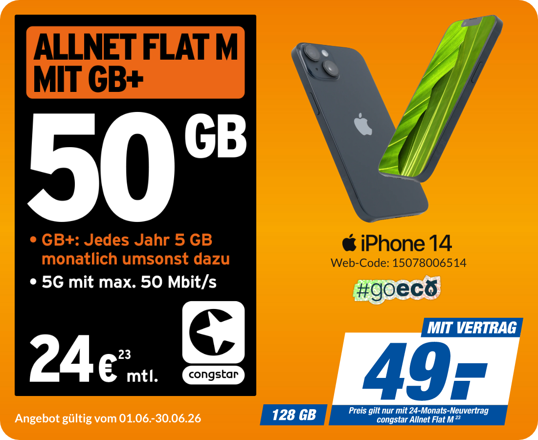 iPhone 14 mit Allnet Flat M für 49€!