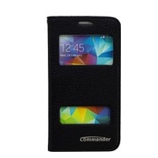 14528 Double Window Case für Samsung Galaxy S5 Mini Leder schwarz Handyhülle