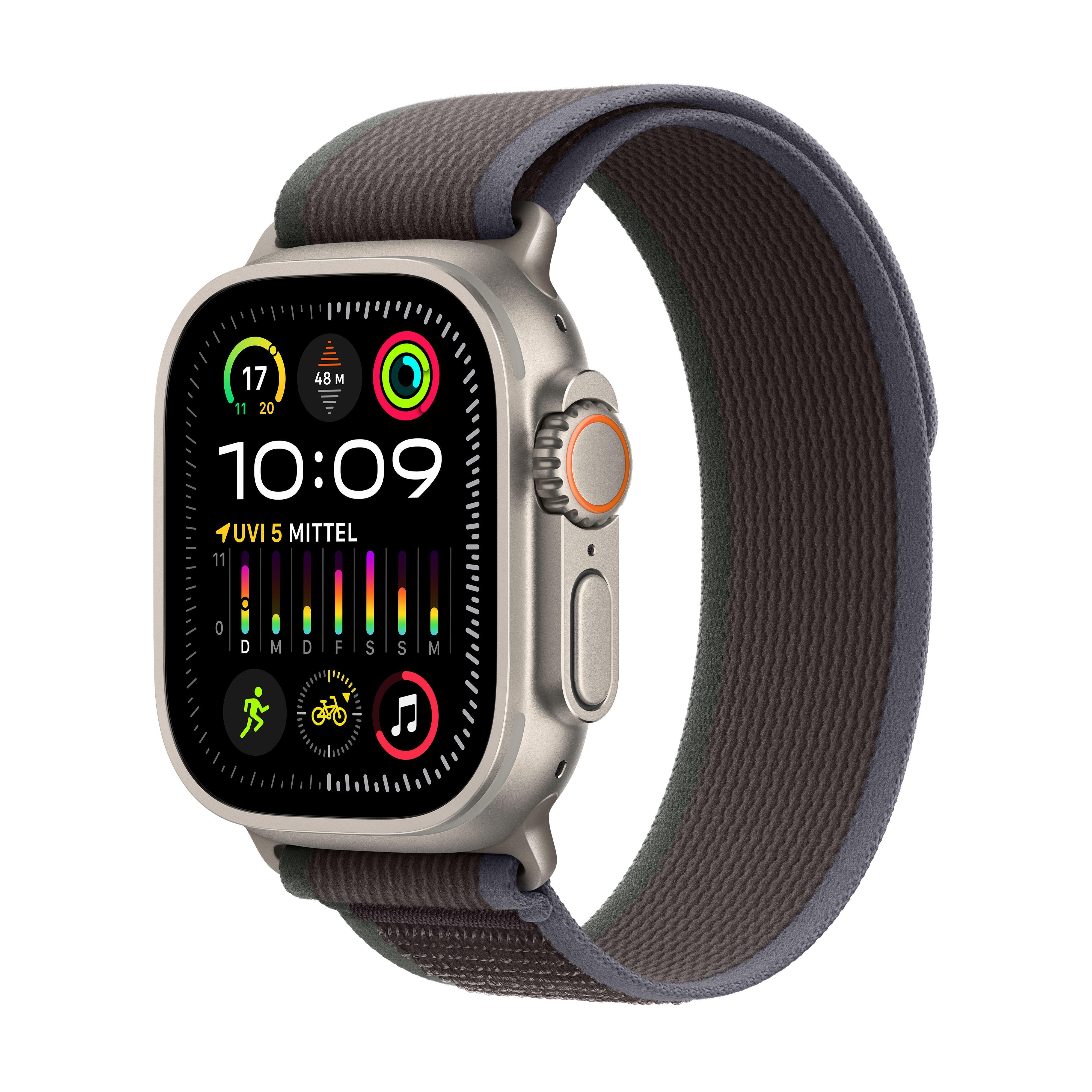 Watch Ultra 2 GPS + Cellular, 49 mm Titan­gehäuse, Trail Loop Blau/Schwarz - M/L