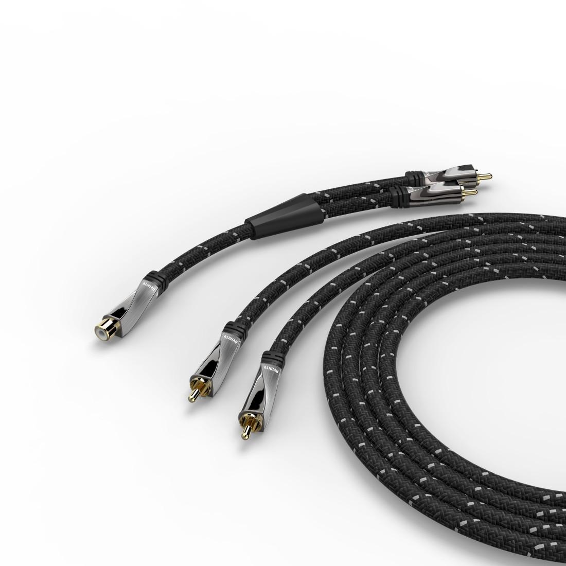 Subwoofer-Kabel + Adapter Cinch-Kup. - 2 Cinch-St., Gewebe, vergoldet, 8 m (00107654)